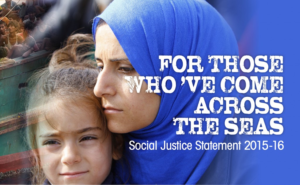 A banner from the Australian Catholic Bishops Conference webiste promoting it’s Social Justice Statement for 2015-16 entitled ‘For those who come across the seas”. GRAPHIC: ACBC
