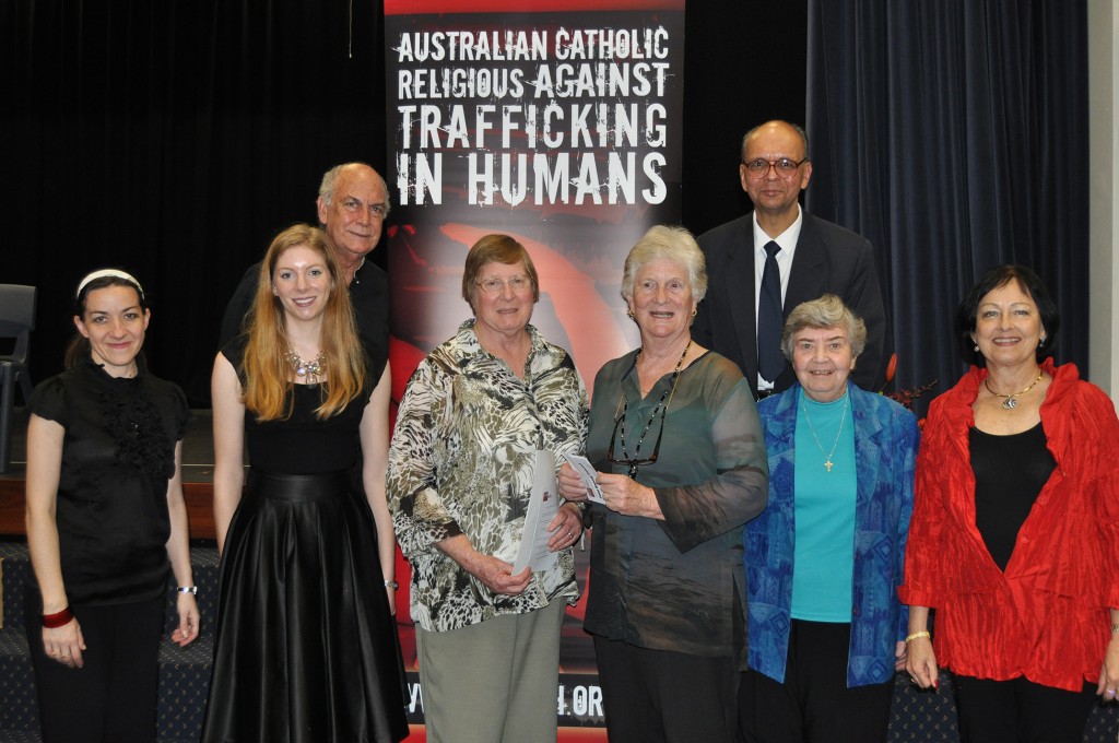 From left, St Mary’s Cathedral Director of Music Jacinta Jakovcevic with cantor Carly Power, local performer Christopher Waddell (back), ACRATH Co-ordinator Sr Lucy Van Kessell PBVM, together with raffle winners Sr Gillian and Sr Carmel (Mercy Sisters), conductor Chris deSilva (back) and pianist Margaret De San Miguel. PHOTO: Sr Janet Palafox