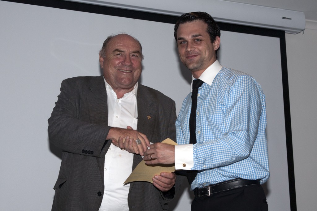 eRecord Editor Jamie O’Brien receives the award for Highly Commended in the Best Devotional Article Applying Faith to Life category from Bishop of Broome Christopher Saunders at the 2015 Australasian Catholic Press Association (ACPA) Awards held in Broome on 10 September. PHOTO: Leigh Dawson