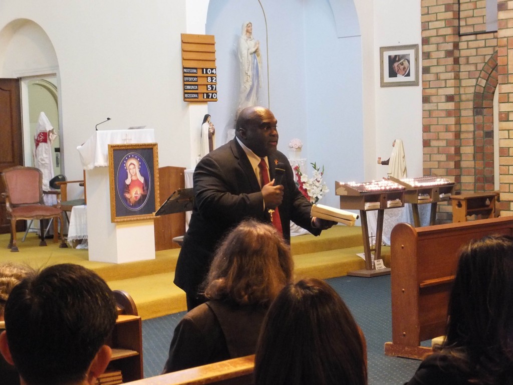 US Catholic Preacher Deacon Harold Burke-Siver spoke at St Bernadette’s, Glendalough, about the role the Virgin Mary can play in our faith journey. PHOTO: Supplied by Michael Soh