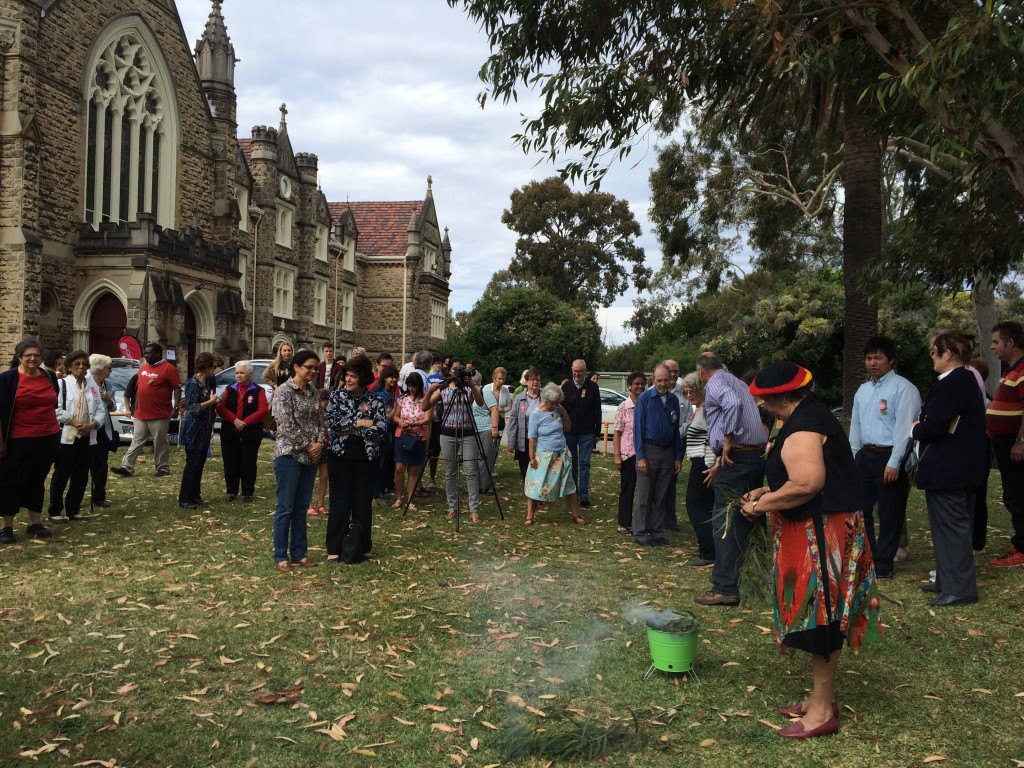 Noongar Elder ‘Aunty’ Marie Taylor facilitates a smoking ceremony and Welcome to Country, last weekend, at the Redemptorist Monastery Church in North Perth. PHOTO: Supplied