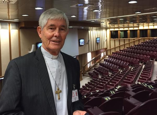 Bishop Eugene Hurley, pictured standing within the Synod Hall at the Vatican, will speak alongside Archbishop Mark Coleridge at the Synod of the Family in the Vatican. PHOTO: Supplied