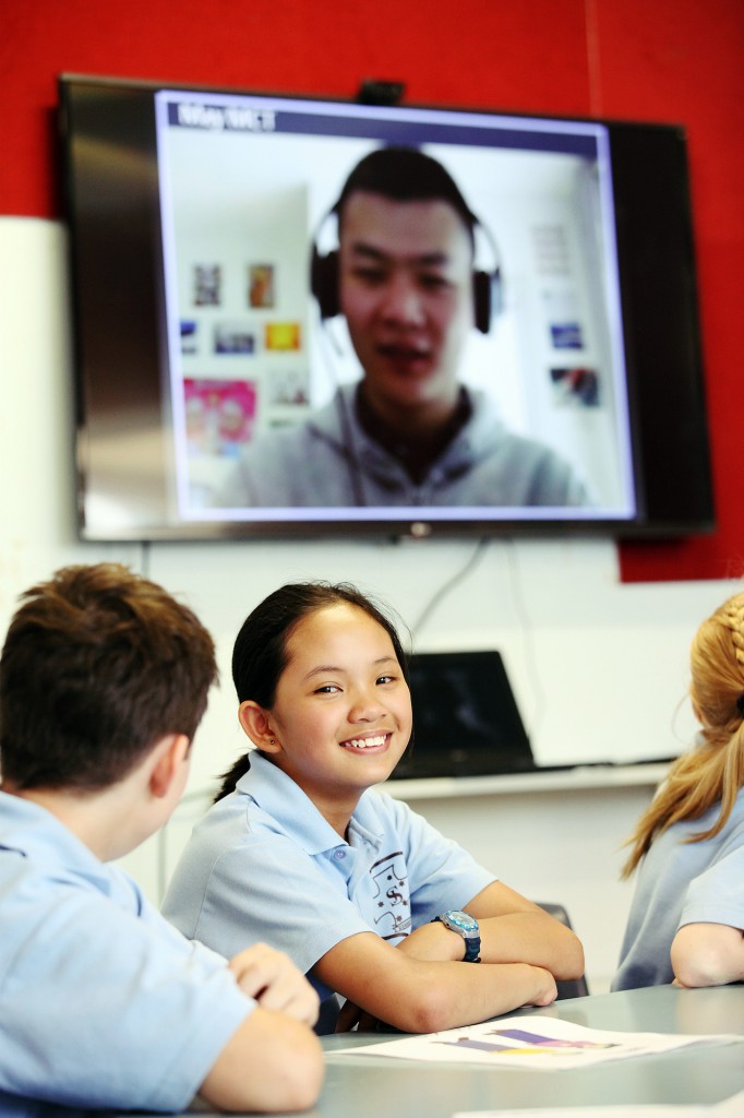 Students at St Joseph’s School in Southern Cross are taking advantage of technology to connect via videoconference with Chinese teachers in Beijing, and learn about Chinese culture and the Mandarin language. Photo: Supplied