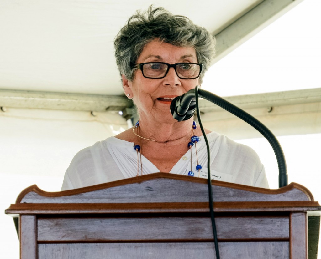 Former boarder at Stella Maris College, Pat Mills speaks at the Catholic boarding in Geraldton reunion on 10 October 2015.
