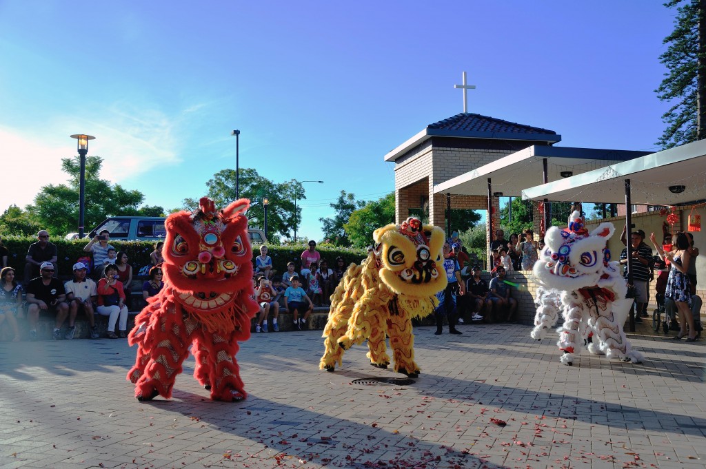 A traditional lion dance entertains the crowd following last Sunday’s Thanksgiving Mass to celebrate the Chinese New Year. Photo: Supplied.