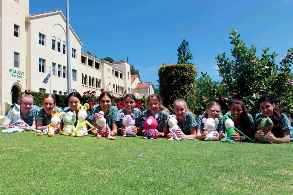 A student-founded sewing group at Santa Maria College has produced 45 teddy bears for children with disabilities in developing countries. Photo: Supplied
