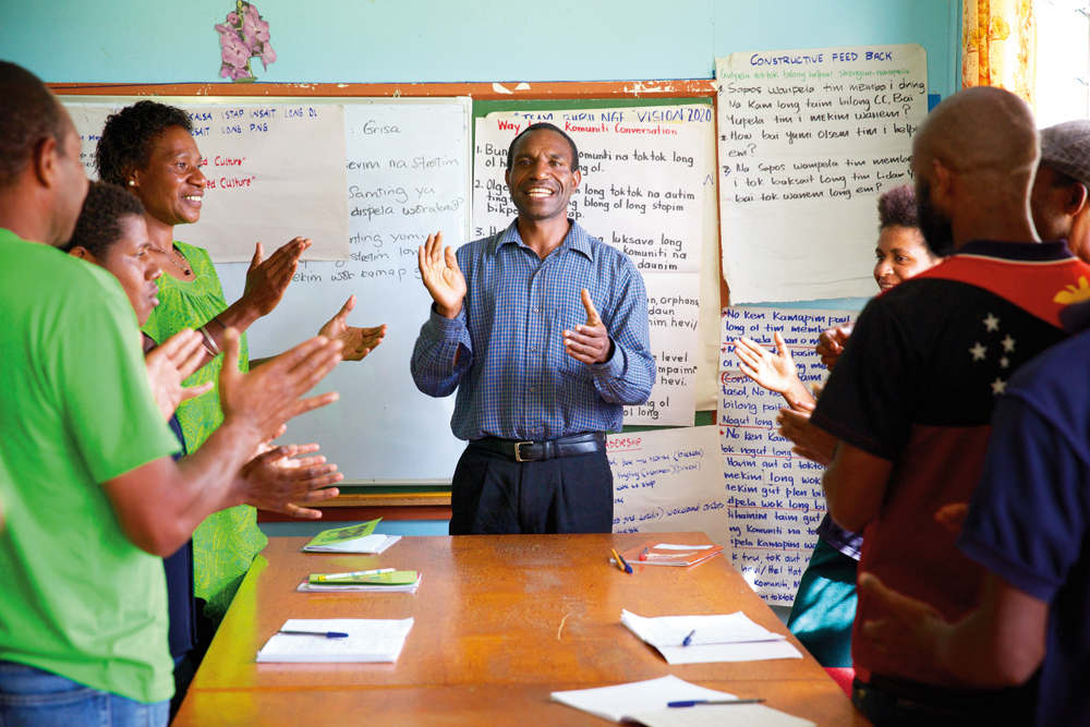 Dominic leading a session with fellow students at a Community Conversations training session. Photo: Supplied