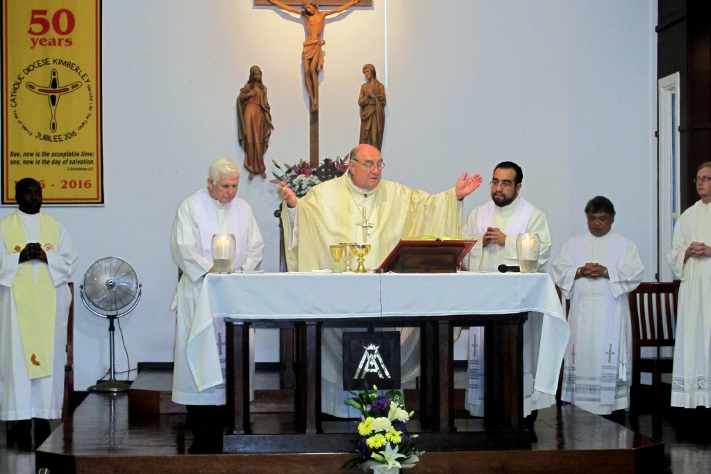Bishop Saunders and other clergy celebrate mass to mark his 20th anniversary of episcopal ordination. Photo: Supplied.