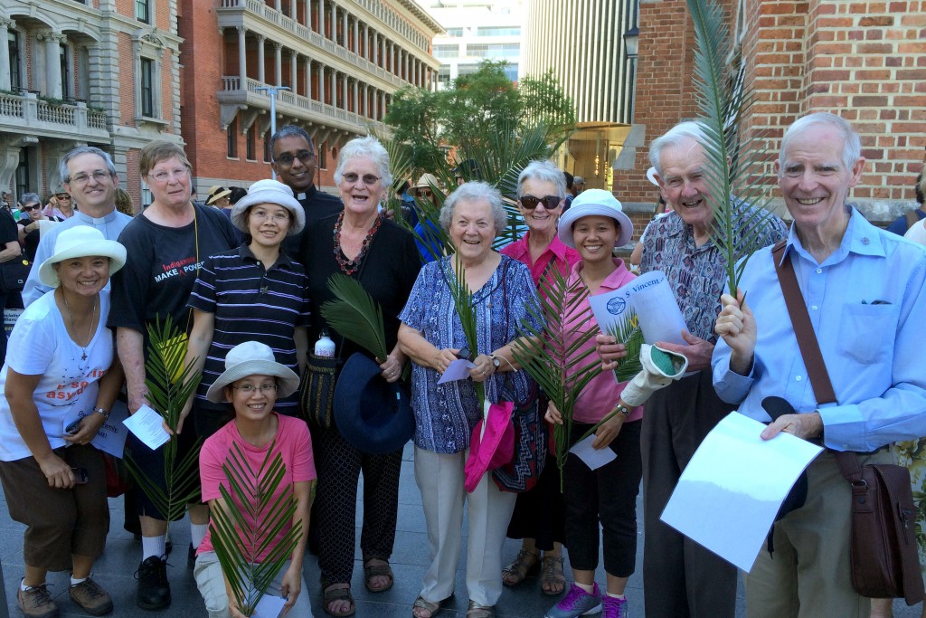 A group of Catholic parishioners, priests and nuns at the Palm Sunday march, held on 20 March 2016. Photo supplied