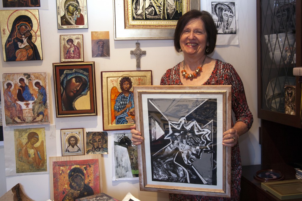 North Beach Parishioner Angela King will be exhibiting a number of artworks which have taken some two years to create at the 2016 Easter Art Exhibition at St Mary’s Cathedral. Photo: Jamie O’Brien