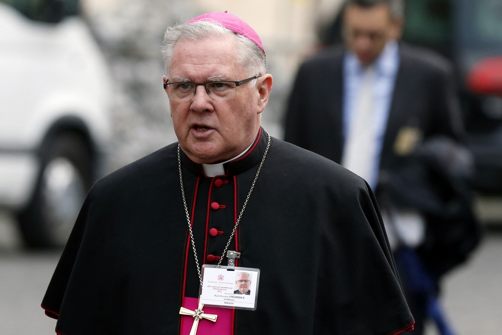 Archbishop Mark Coleridge of Brisbane arrives for a session of the Synod of Bishops on the family at the Vatican on 14 October 2015. Photo: CNS/Paul Haring