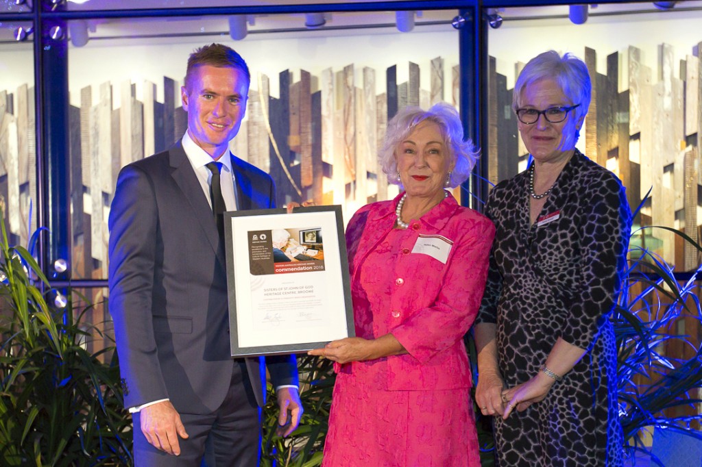 Photographic Collections Officer Helen Martin from the SSJG Heritage Centre, Broome receives the award at the WA Heritage Awards Night on March 31. Photo: WA State Heritage Office.