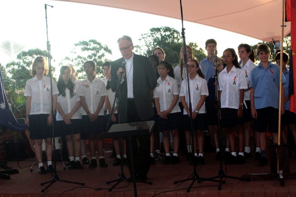 Auxiliary Bishop Don Sproxton addresses the crowd at Aranmore Catholic College’s Harmony Week Twilight Evening. Photo: Supplied