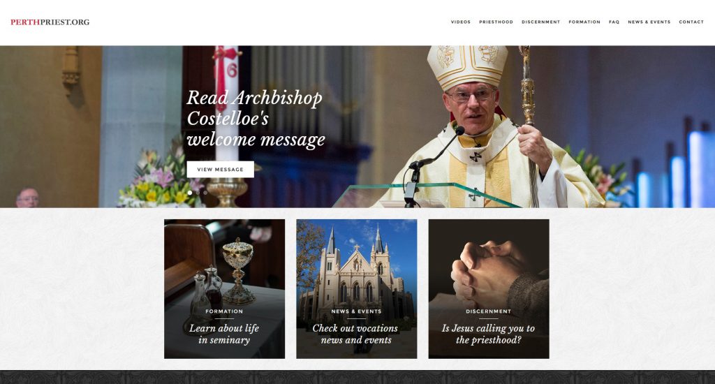 A website featuring an array of informative categories and eye-catching videos is the new Archdiocesan Vocations Office’s latest addition to a program aimed at promoting the beauty of priesthood within the Archdiocese of Perth.