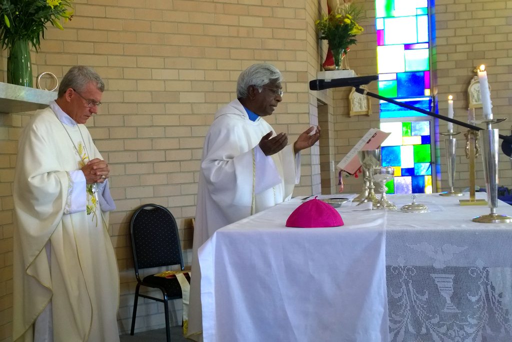 Archbishop Timothy Costelloe concelebrated Mass with Fr Sebastian Fernando at the blessing and 50th anniversary celebration of Our Lady Help of Christians in Karlgarin. Photo: Supplied
