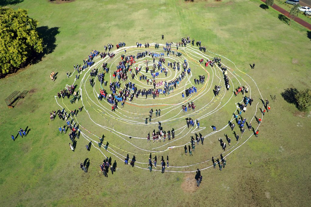 Six-hundred students from 74 Catholic Primary Schools have this week come together to create a powerful and visual display at Lake Monger Reserve to celebrate the official launch of the Archbishop’s 2016 LifeLink Day. Photo: Supplied