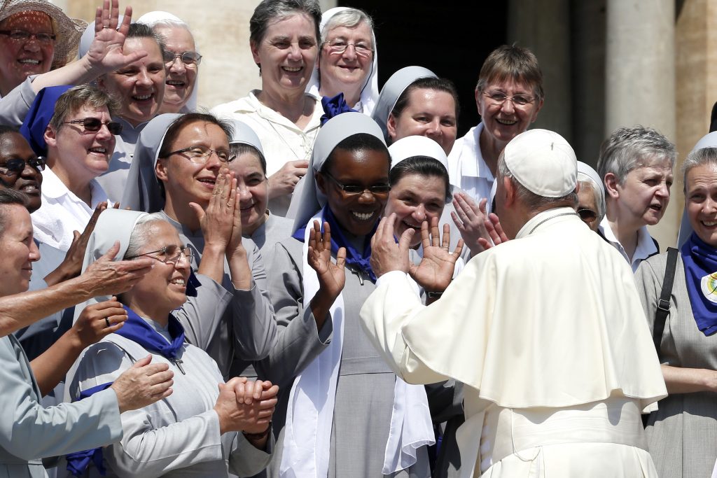Pope Francis greets nuns during a jubilee audience in St Peter's Square at the Vatican on 30 June. Photo: CNS/Paul Haring
