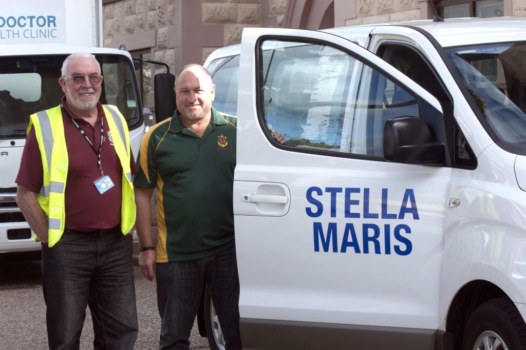 Deacon Patrick Moore and John Rotondella from Stella Maris, which provides a support base for seafarers arriving at Fremantle Port. Photo: Caroline Smith