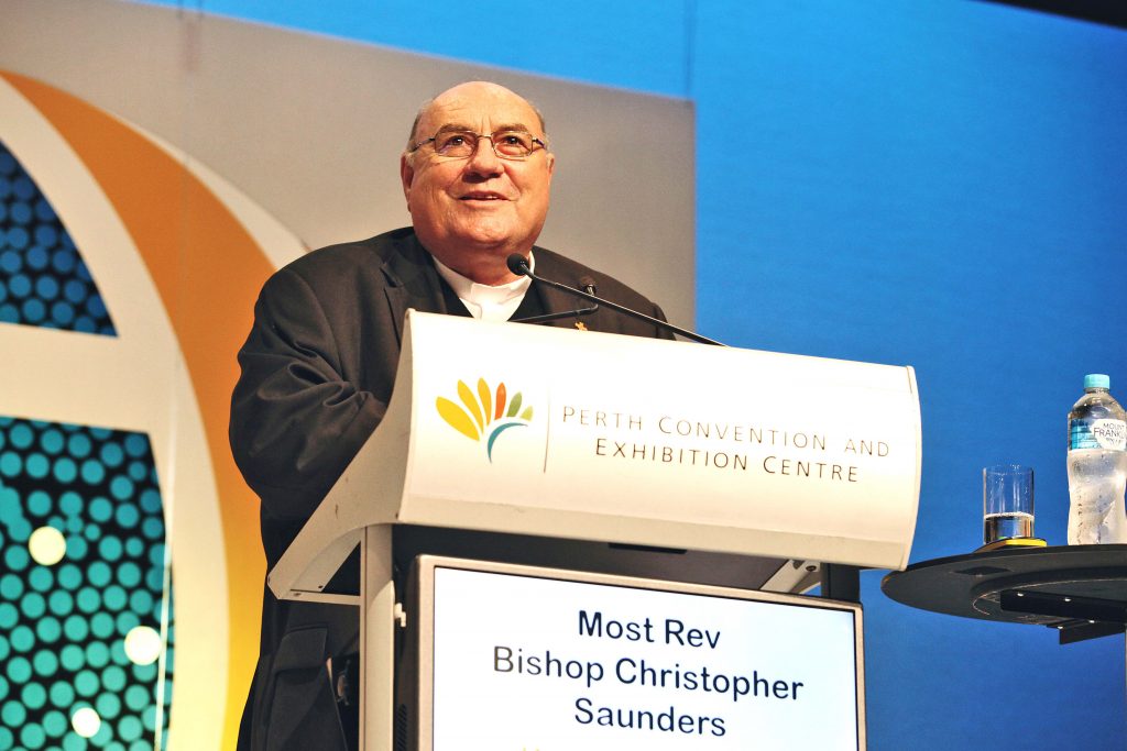Bishop of Broome, Christopher Saunders, delivers his Keynote Address, titled ‘Pathways for Christian Discipleship’, at the 2016 National Catholic Education Commission Conference. Photo: Supplied