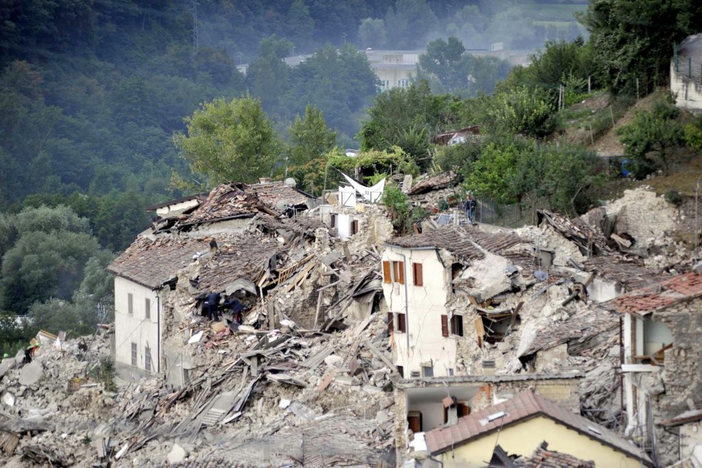 General view of collapsed houses in Pescara del Tronto, Italy, following a following an earthquake On 24 August. Photo: CNS/Cristiano Chiodi, EPA
