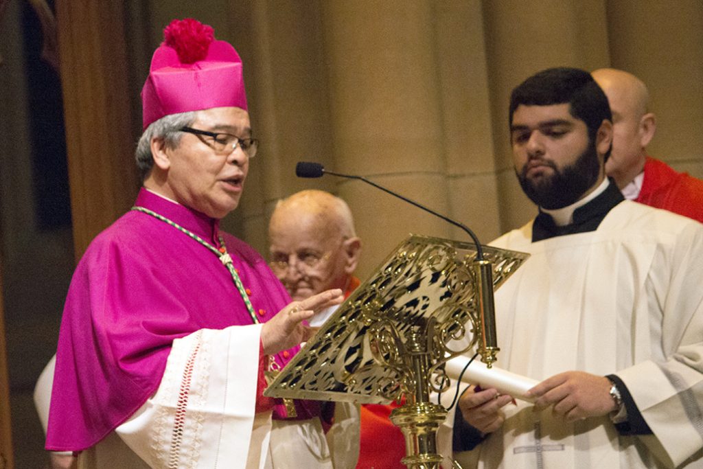 Archbishop Yllana, Apostolic Nuncio to Australia, reads the Papal Bull. Photo: Sourced