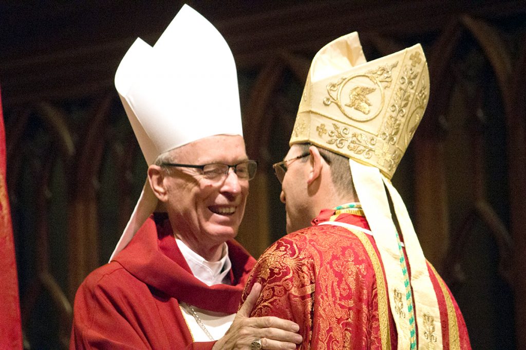 Bishop Don Sproxton congratulates Bishop Anthony Randazzo. Photo: Sourced