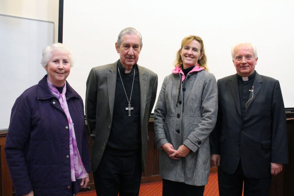 Sr Una O’Loughlin, The Most Reverend Barry Hickey, Archbishop Emeritus of the Catholic Archdiocese of Perth; Professor Celia Hammond, Notre Dame Vice Chancellor; and Monsignor Roderick Strange. Photo: Supplied