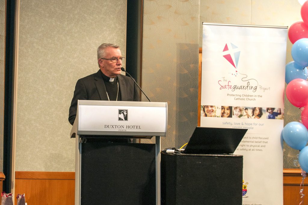 Perth Archbishop Timothy Costelloe launches the inaugural 2016 Child Protection Breakfast by the Archdiocese of Perth. The Archbishop explained that the launch of the annual Child Protection Breakfast was a sign of the Archdiocese’s “determination to be at the forefront of child safety and child protection”, and to collaborate with others working in the field. Photo: Marco Ceccarelli