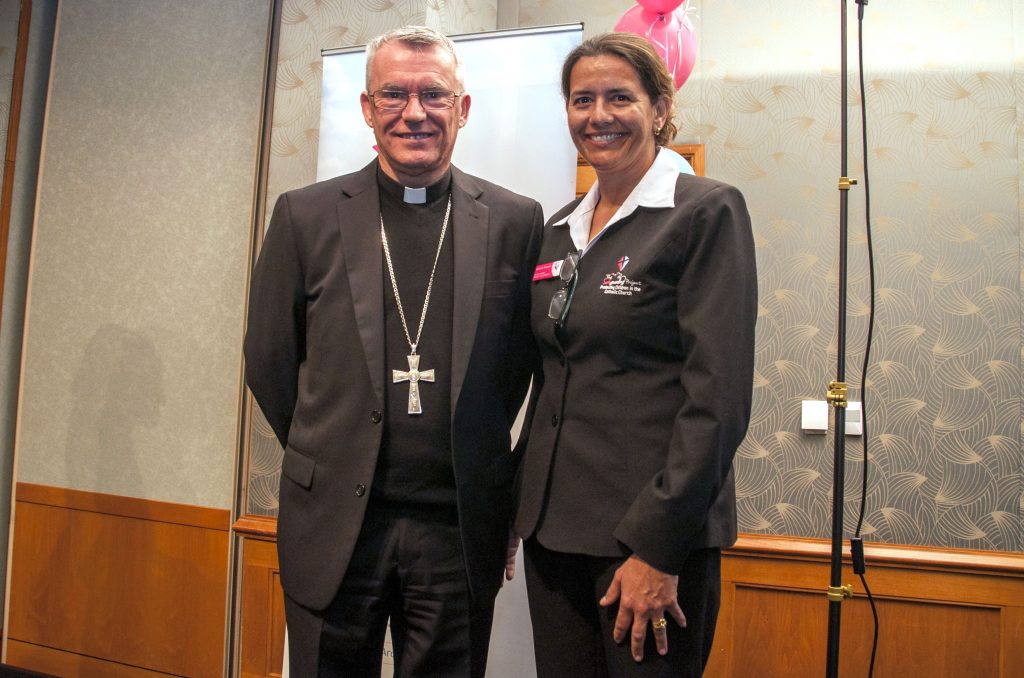 Archbishop Timothy Costelloe with Archdiocesan Safeguarding Project Co-Ordinator Andrea Musulin at the inaugural 2016 Child Protection Breakfast. Photo: Marco Ceccarelli.