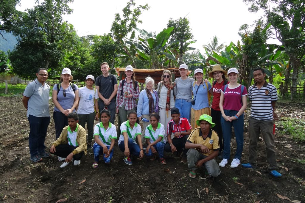 Notre Dame students and Caritas Australia representatives at a sustainable agriculture centre in Same. Photo: Supplied
