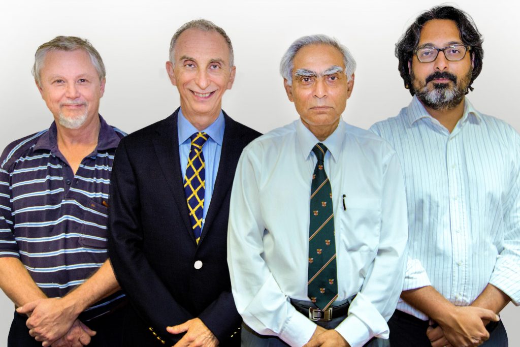 (L-R) Dr Gerry Ahern, Associate Professor Peter Clyne, Professor Sankar Sinha and Dr Mohammed Ali Mali were recognised by the Office for Learning and Teaching for outstanding contributions to student learning. Photo: Supplied