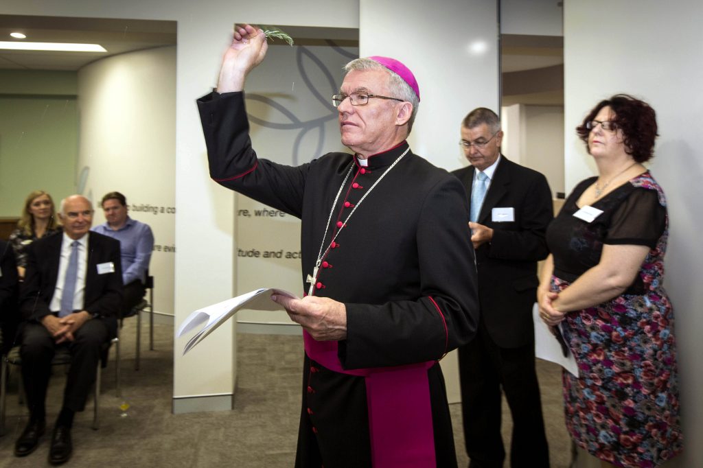 Archbishop Costelloe blessed the Catholic Homes Head Office on the one-year anniversary of its opening. Photo: Supplied