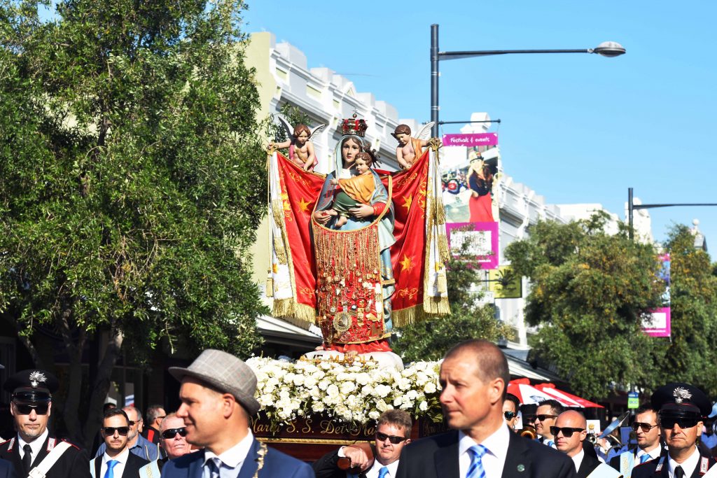La Madonna Dei Martiri is carried through the streets of Fremantle as part of the 68th Blessing of The Fleet procession, held on 30 October 2016. Photo: Daniele Foti-Cuzzola