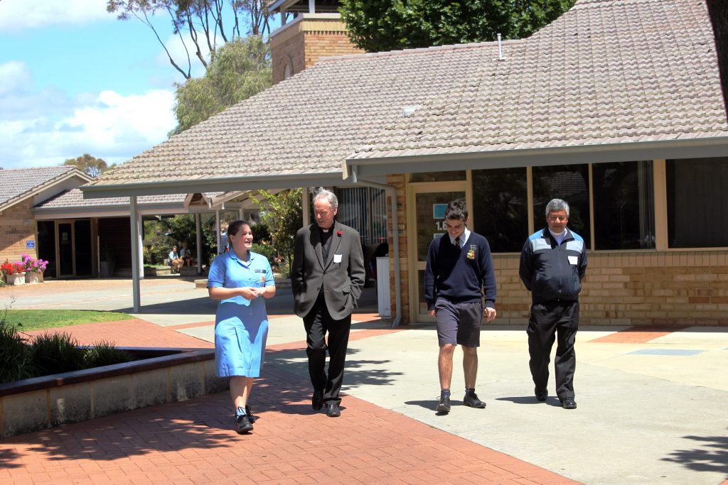 Auxiliary Bishop Sproxton was taken on tour of the College and expressed his gratitude and admiration to the students and the greater school community for their dedication to both teaching and learning and for holding an admirable saint such as Maximillian Kolbe in such high regard. Photo: Supplied
