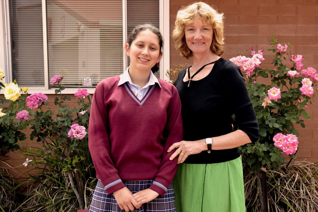 Year 11 Kalgoorlie student Jasmine Loda-Batey is the winner of the St John of God Health Care Catholic Arts Scholarship, pictured here with her drama teacher Katherine Coulter. Photo: Supplied