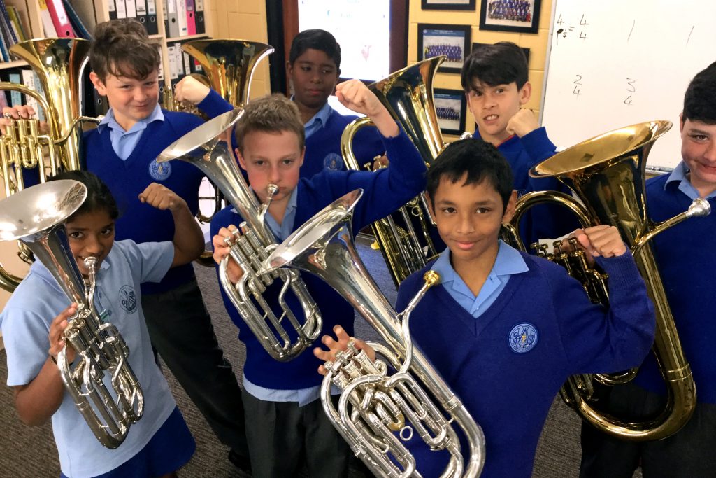 Orana Catholic Primary School won the Zenith Award for the first time this year at the Performing Arts Festival for Catholic Schools, with participants including those in the school’s low brass ensemble. Photo: Supplied