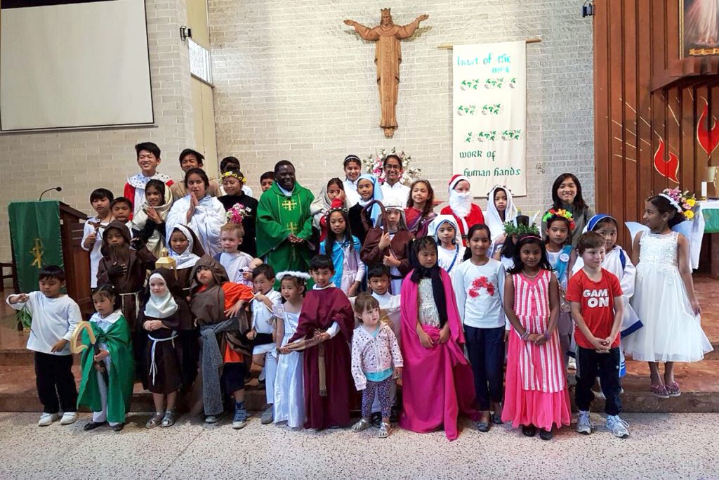 Children pose for a photo at St Brigid’s Catholic Church in Midland during the All Saints Day Parade, organised by CFC Kids for Christ as an alternative way to celebrate the Halloween season. Photo: Supplied
