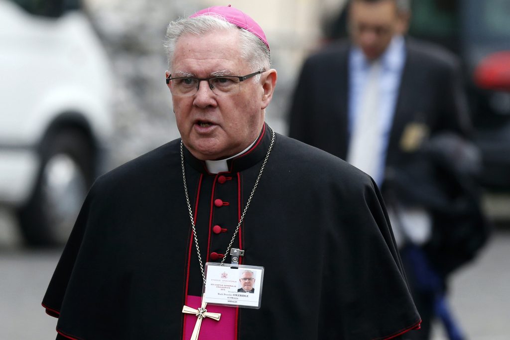 Archbishop Mark Coleridge of Brisbane, arrives for a session of the Synod of Bishops on the family at the Vatican on 14 October 2015. Photo: CNS/Paul Haring