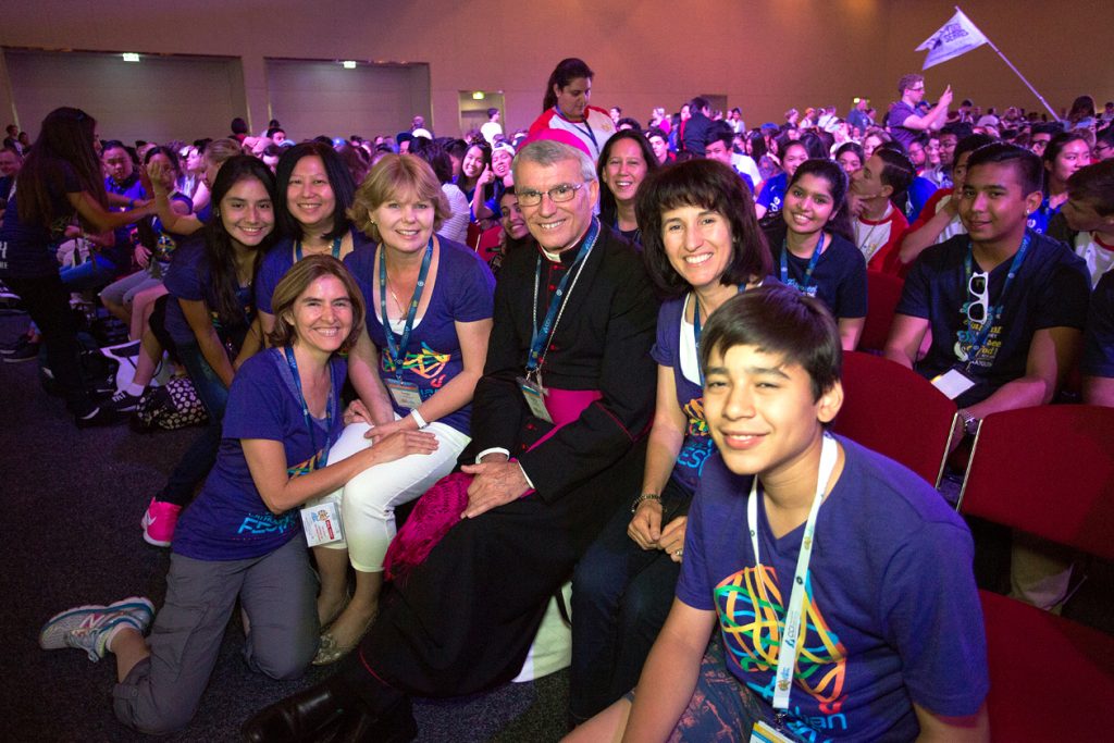 Perth Archbishop Timothy Costelloe with representatives from Perth at the Australian Catholic Youth Festival in Adelaide, which was held from 3 to 5 December 2015.Photo: Daniel Hopper/ACBC