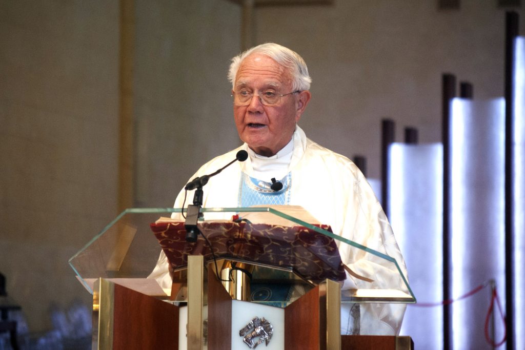 The Dean of St Mary’s Cathedral, Monsignor Michael Keating, speaks about the history of the doctrine of the Immaculate Conception during his homily. Photo: Rachel Curry