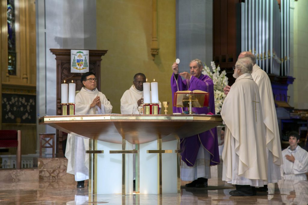 The special Mass was celebrated by Emeritus Archbishop Barry Hickey and concelebrated by Fr Joseph Rathnaraj, Fr Ray Havern, Fr Armando Carandang and Fr Paul Pitzen. Photo: Jamie O’Brien