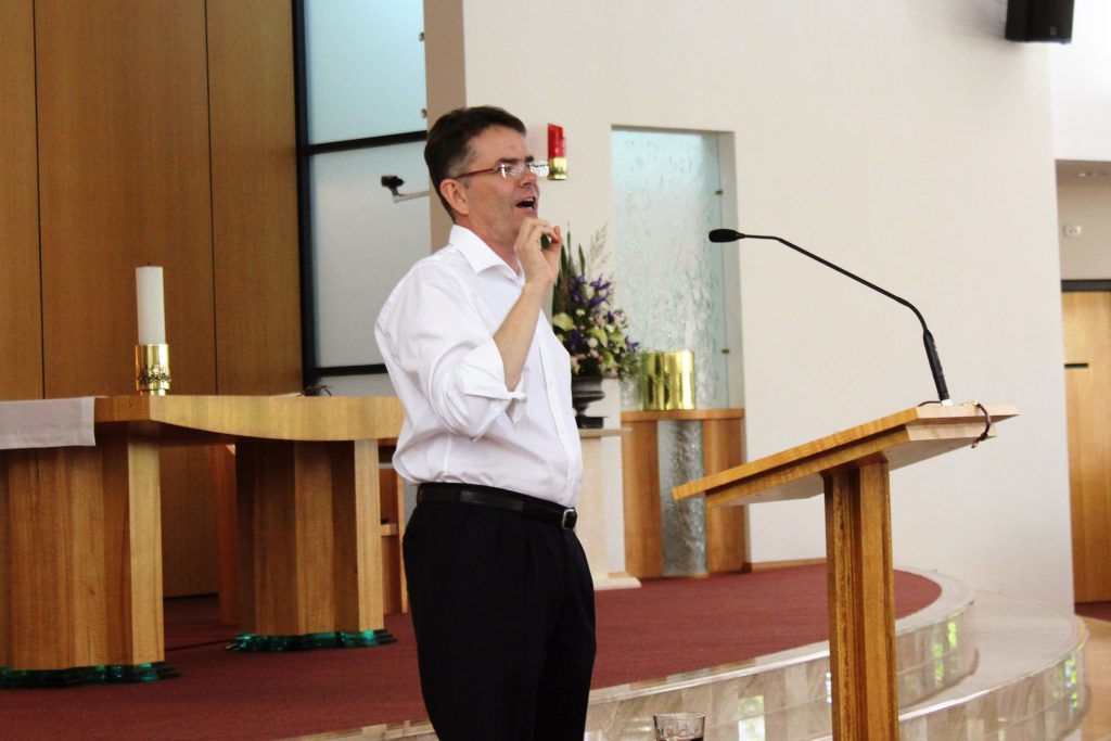Renowned Jesuit priest Father Richard Leonard SJ addresses the age old question, “Why does God let bad things happen?” during his visit to Applecross Parish on Saturday, 10 December. Photo: Supplied
