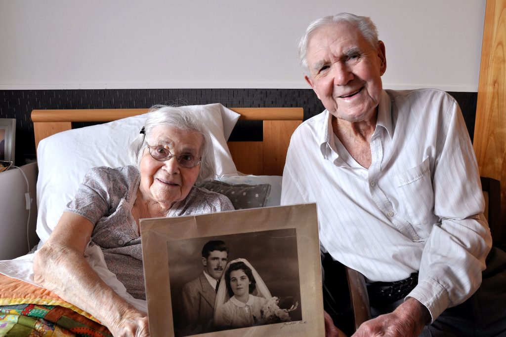 Taking the good with the bad and a commitment to staying in love are the keys to a successful marriage, according to Mercy Place Mont Clare residents Katherine and James McMahon, who recently celebrated their 70th wedding anniversary. Photo: Supplied