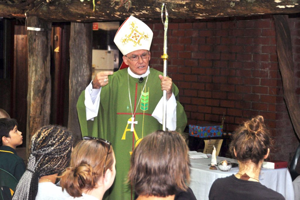 Archbishop Timothy Costelloe addresses campers and leaders at the WA Young Salesians Summer Camp, held recently near Dwellingup. Photo: Supplied