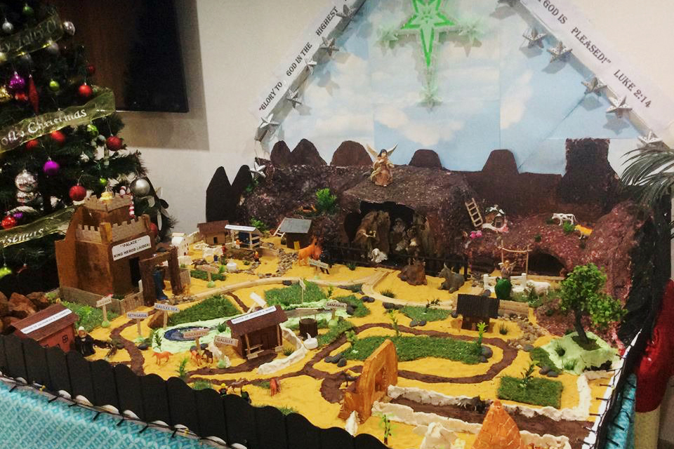 Kelmscott resident Jiby Joy designed an award-winning nativity scene which included the grotto where Jesus was born, Mary’s house, the home of her relative Elizabeth and King Herod’s palace. Photo: Supplied