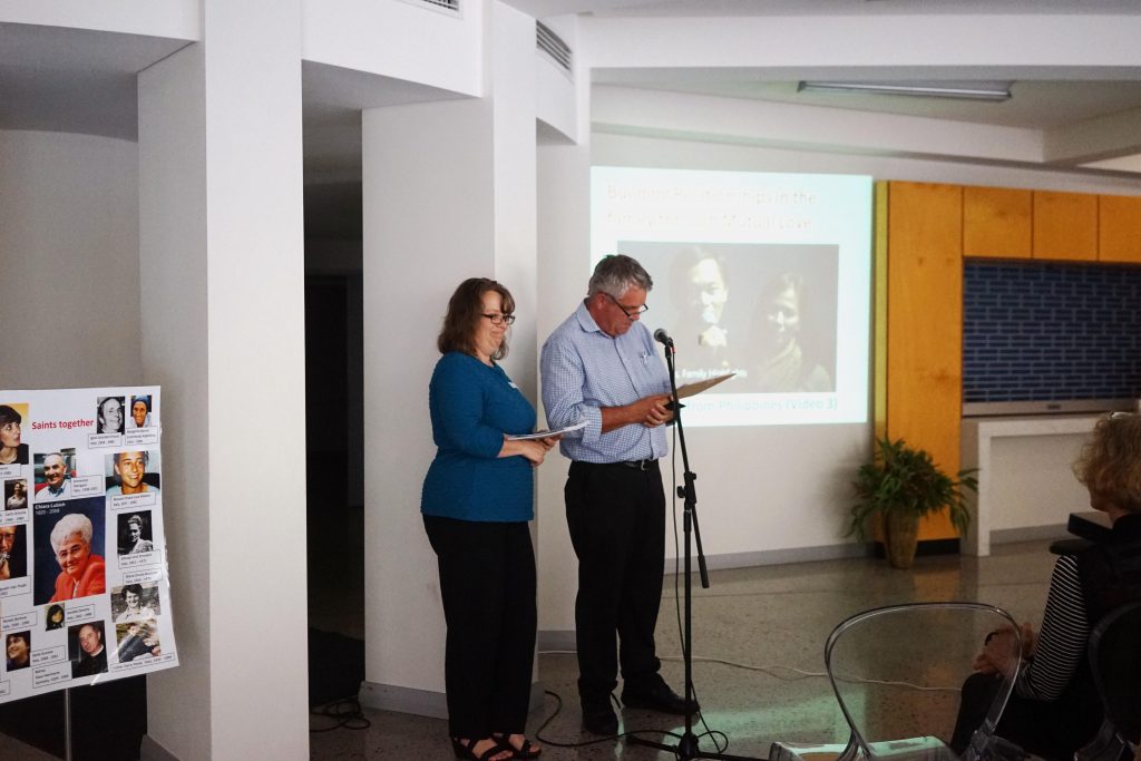 Masters of Ceremonies Susi and Joe O’Brien speaking at anniversary celebrations of Focolare Movement founder Chiara Lubich. Photo: Supplied