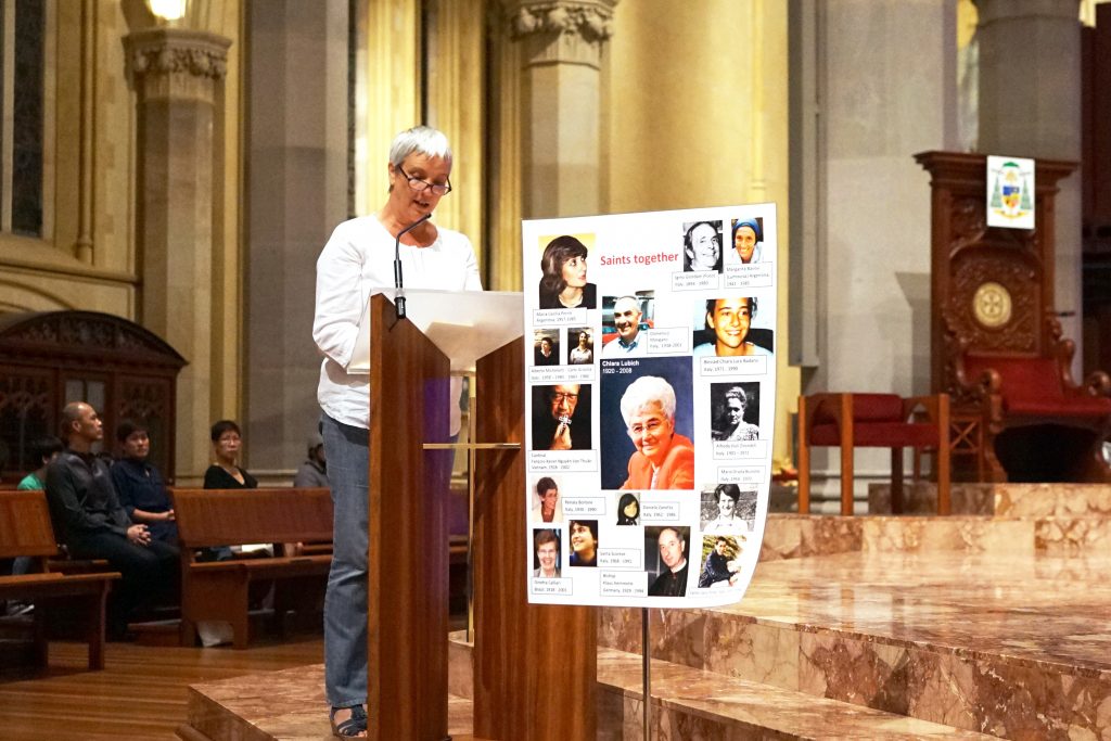 Focolare member Jessica Kenny reading at the Mass in St Mary’s Cathedral for the ninth anniversary of founder Chiara Lubich’s death. Photo: Supplied