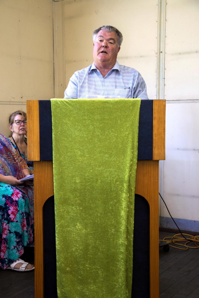 Parishioner Brian Cornell speaks at the conclusion of the closing Mass for St Francis of Assisi Church East Cannington. Photo: Jamie O’Brien