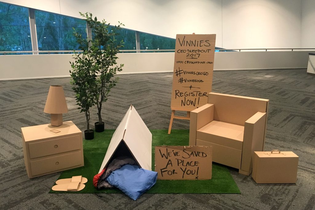 The SVDP campaign was launched on April 6 at the Success and Leadership breakfast at the Perth Convention and Exhibition Centre, alongside a life size visual representation of the campaign's theme of turning a light on homelessness. Photo: Supplied