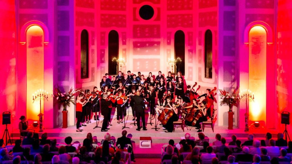 A panaromic view of the St Georges Orchestra at the candlelit event held at the Our Lady of the Visitation Catholic church on Sunday 29 April. Photo: Michael Connelly.